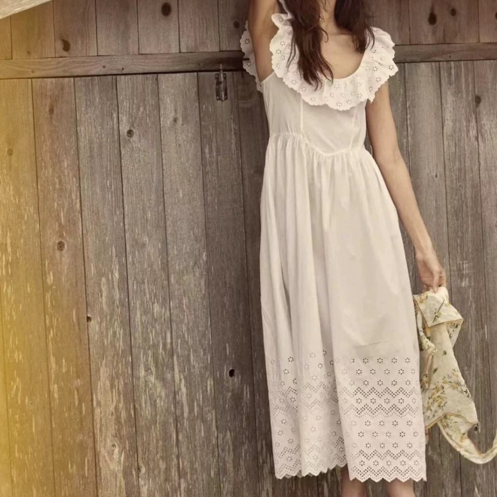 DOEN style White Eyelet Midi Dress